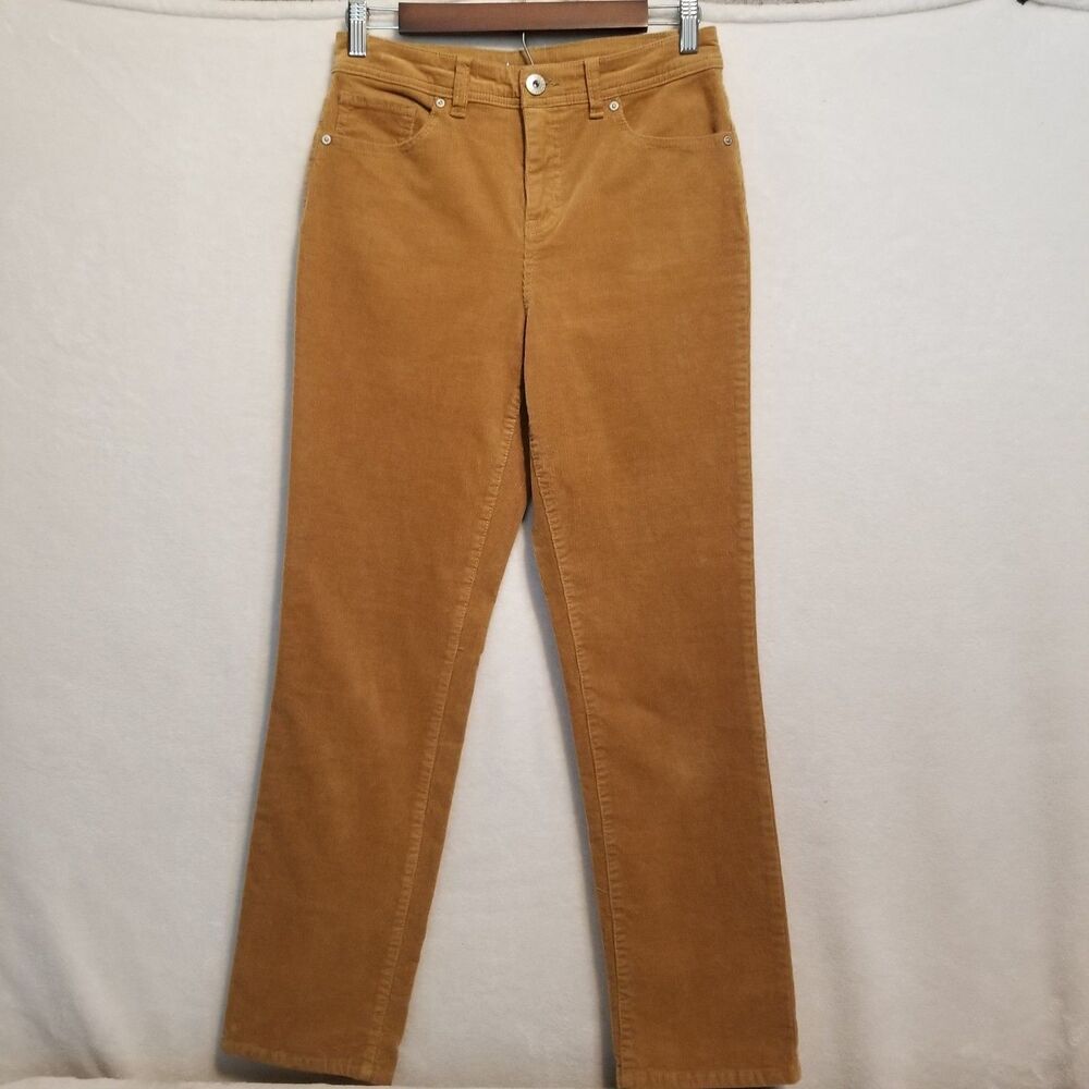 Style & Co 4P Petite Pants Corduroy Slim Straight Camel Tan Stretch Academia